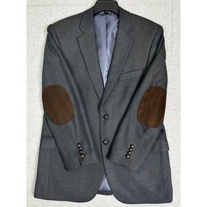 Saddlebred Blazer Mens 40R Gray Wool Blend Elbow Patches Sport Coat